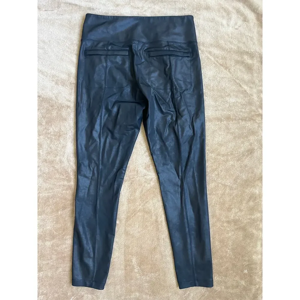 Athleta Delancey Gleam Faux Leather Moto Tight Black Leggings Women's Size Large